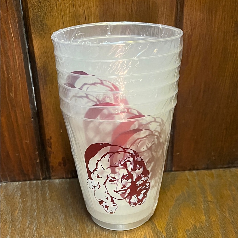Plastic Cups with Red Dolly Parton Design